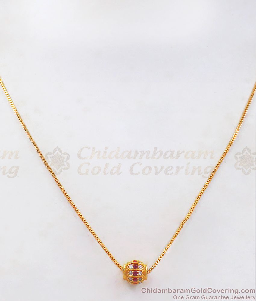 Daily Wear Ruby White Stone Round Pendant Gold Chain SMDR717