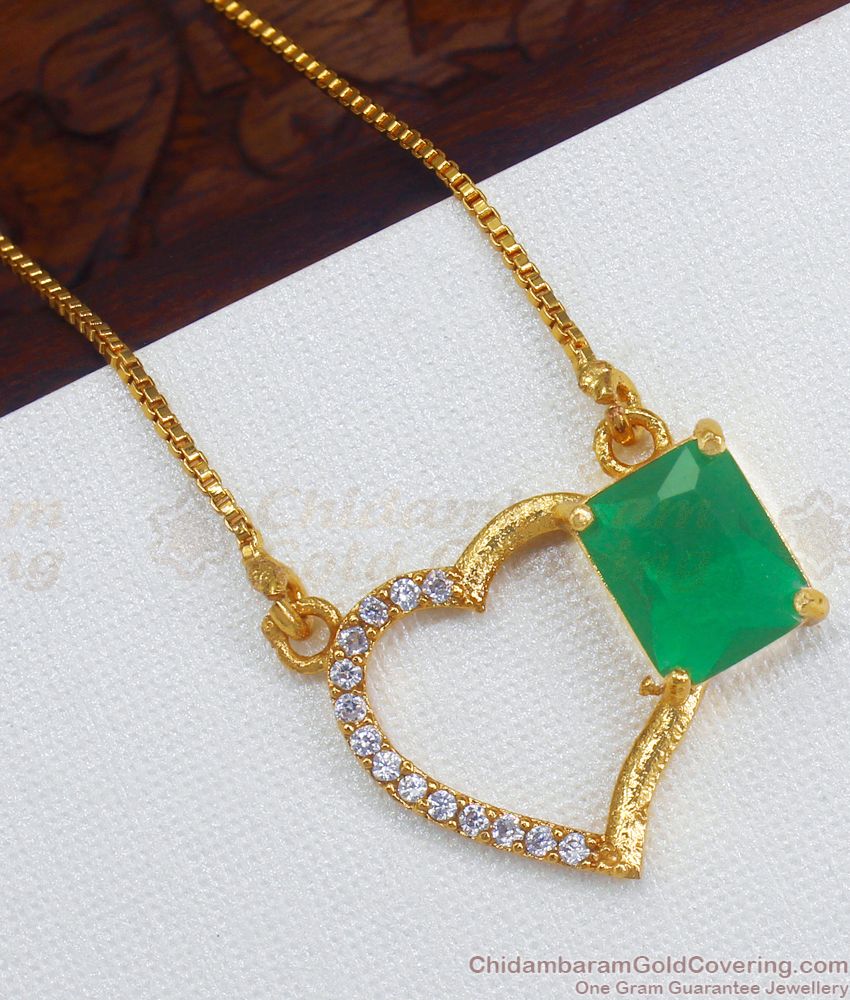 Trendy Office Wear Emerald Stone Pendant Gold Chain SMDR720
