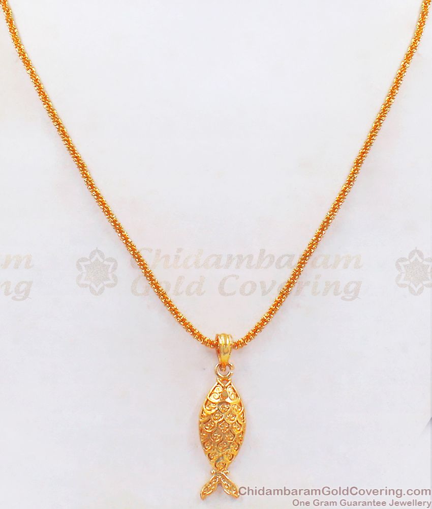 One Gram Gold Fish Pendant Chain Daily Wear SMDR723 One Gram Gold Fish Pendant Chain Daily Wear SMDR723