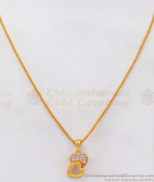 Dual Hearts White Stone Pendant Gold Chain SMDR727