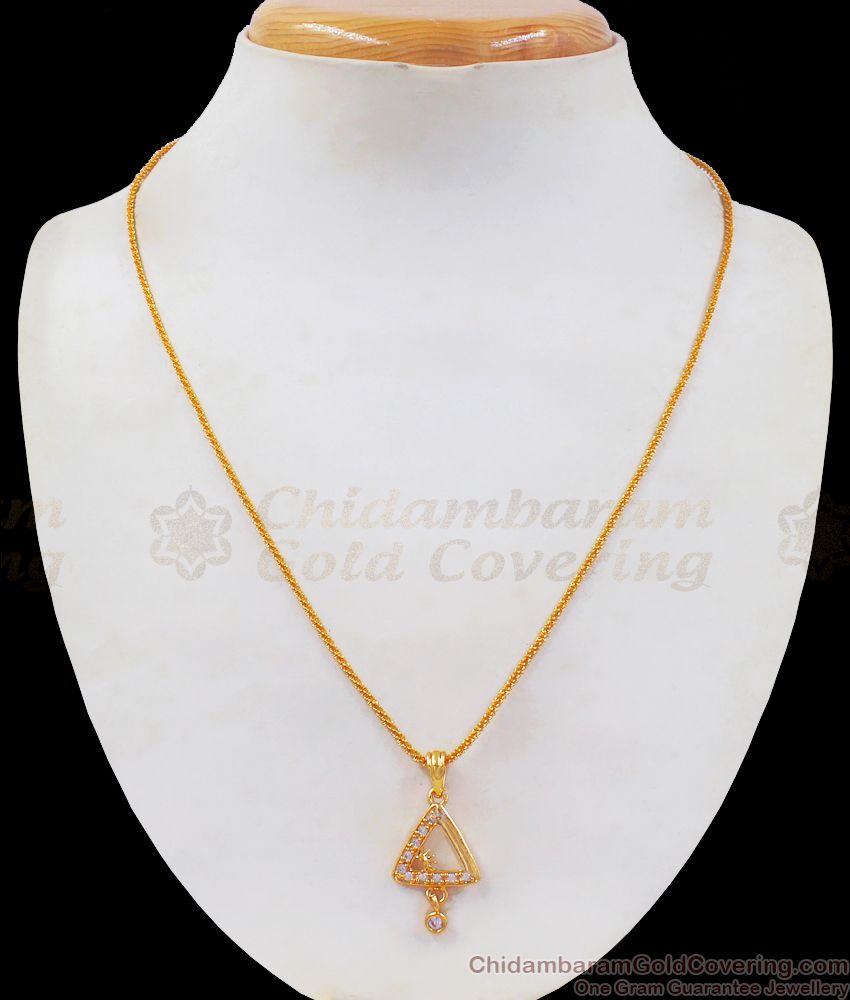 Latest Daily Wear Triangle Shaped White Stone Pendant Chain SMDR728