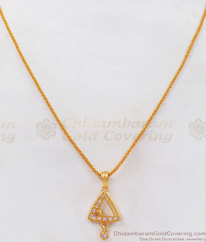 Latest Daily Wear Triangle Shaped White Stone Pendant Chain SMDR728