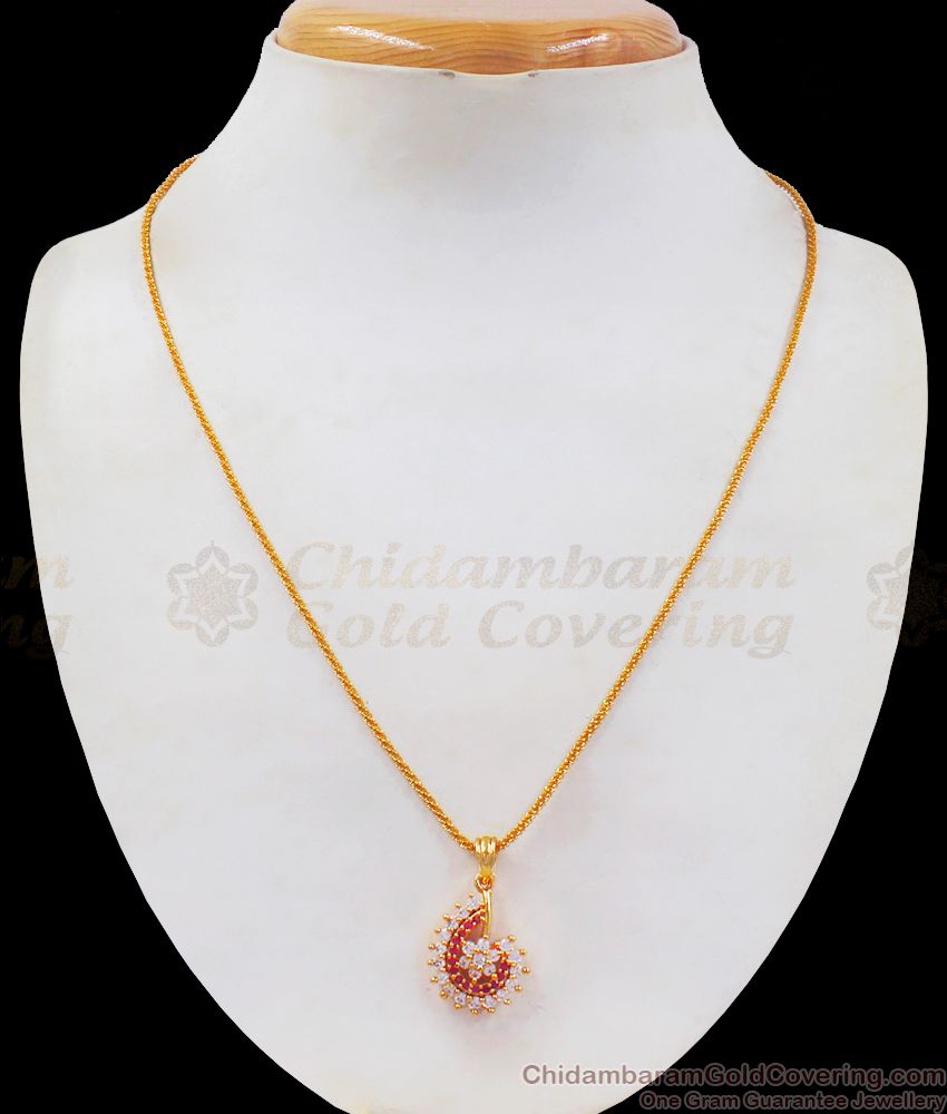 New Design White Ruby Stone Small Pendant Short Chain SMDR731