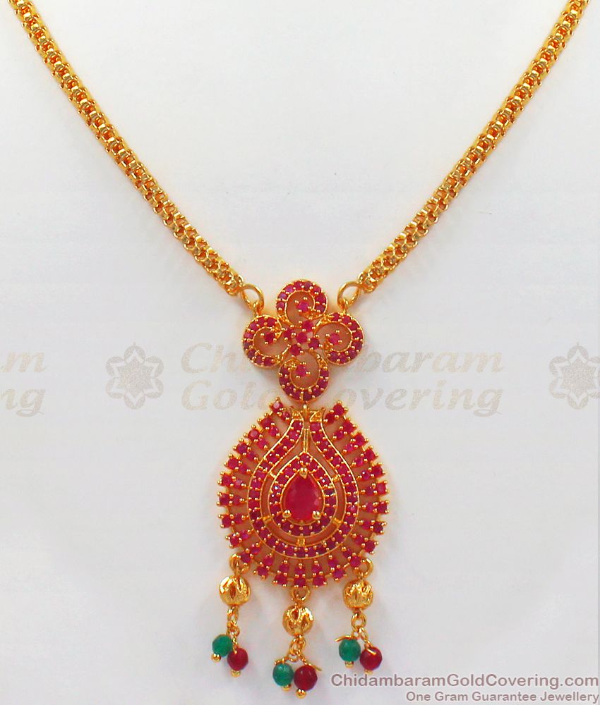 Gorgeous Full Ruby Stone Oval Shaped Pendant Chain SMDR736