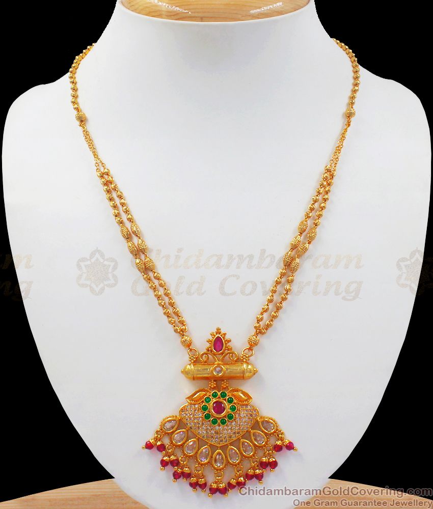 Attractive Chandrakala Kemp Stone Pendant Gold Chain SMDR738