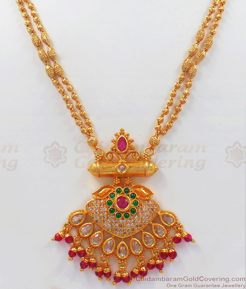 Attractive Chandrakala Kemp Stone Pendant Gold Chain SMDR738