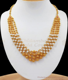 Stunning White Pearls Four Layer Gold Chain Party Wear SMDR740 Stunning White Pearls Four Layer Gold Chain Party Wear SMDR740