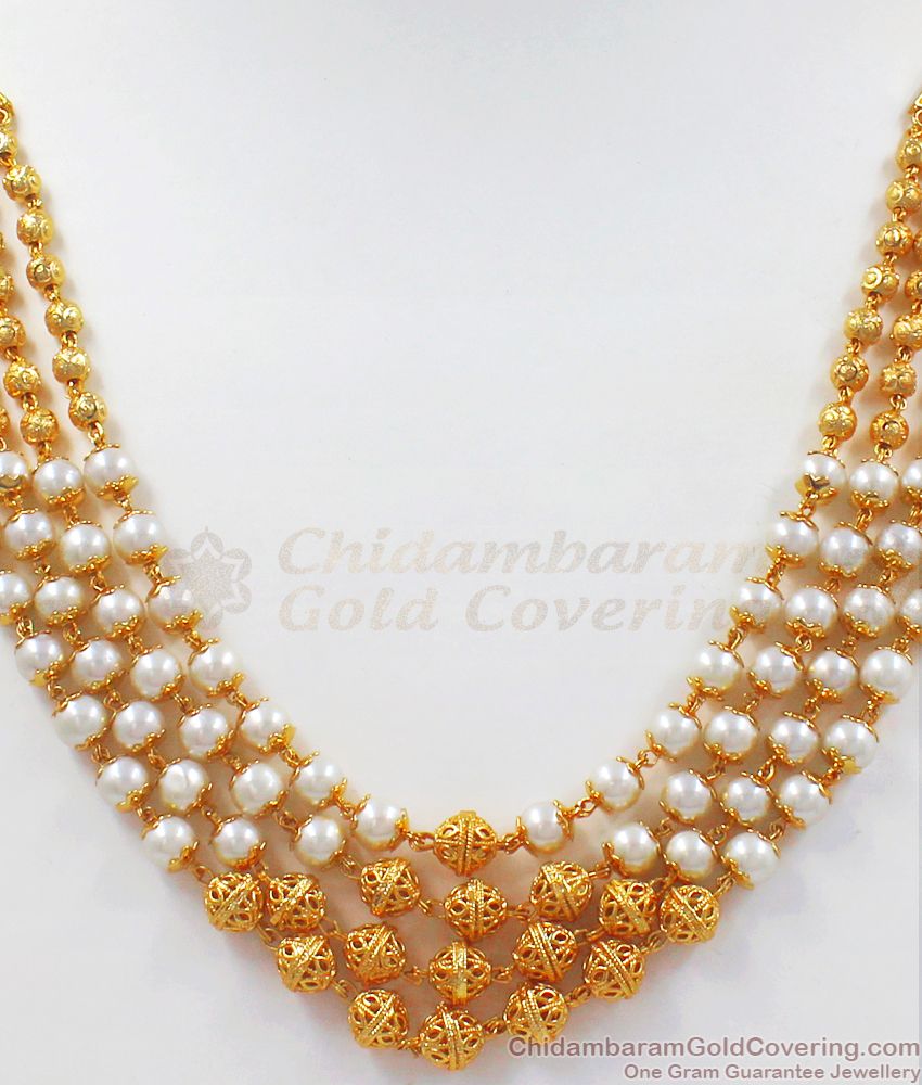 Stunning White Pearls Four Layer Gold Chain Party Wear SMDR740