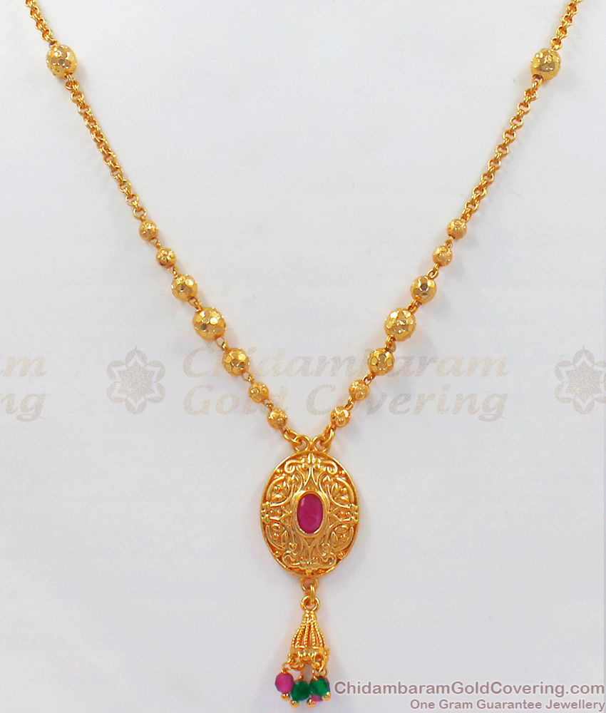 Oval Shaped Ruby Stone Hanging Beads Pendant Chain SMDR742