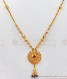 One Gram Gold Beaded Ruby Stone Pendant Chain SMDR743 One Gram Gold Beaded Ruby Stone Pendant Chain SMDR743