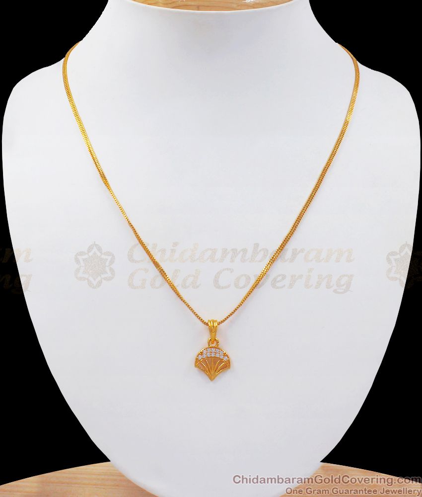 Shell Shaped Diamond Stone Mini Pendant Gold Chain SMDR761