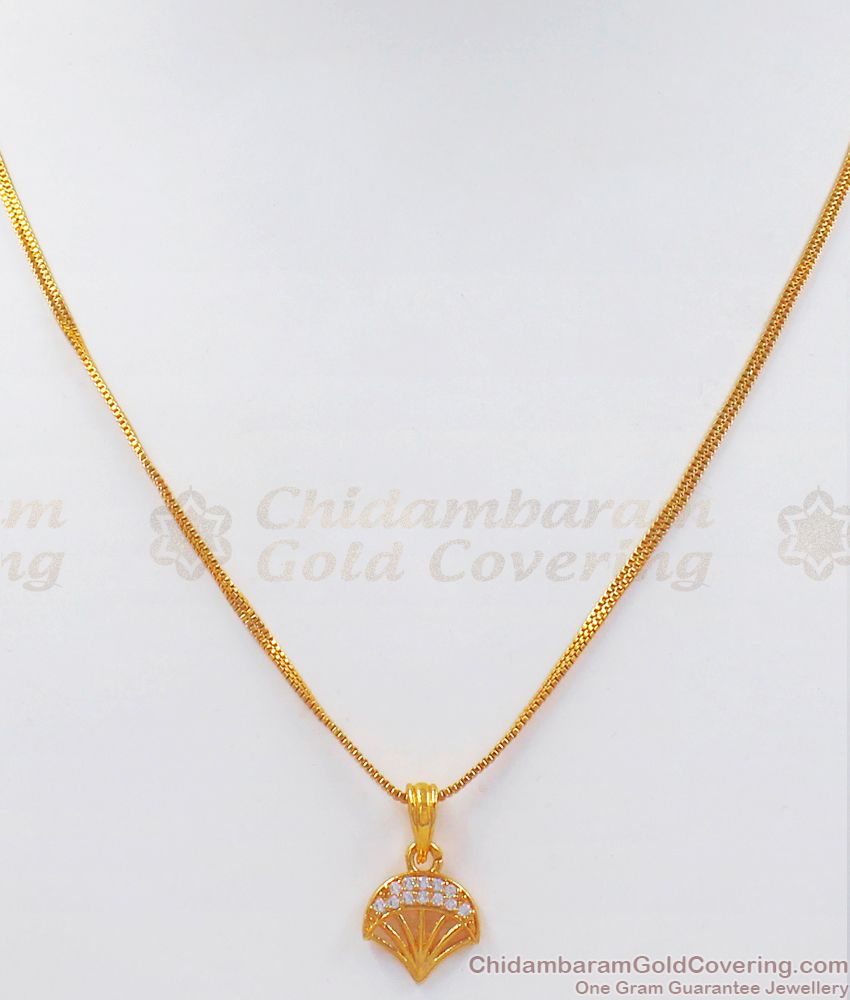 Shell Shaped Diamond Stone Mini Pendant Gold Chain SMDR761