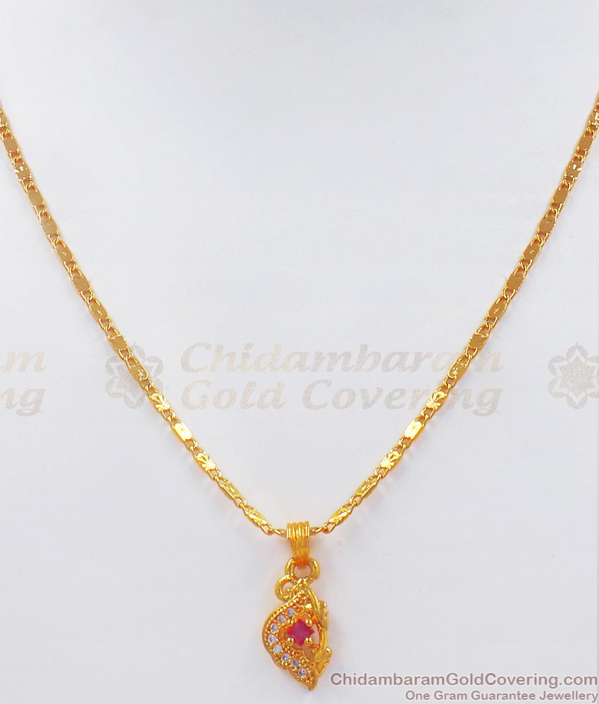 Stunning Ruby Stone Mini Pendant Gold Chain SMDR764