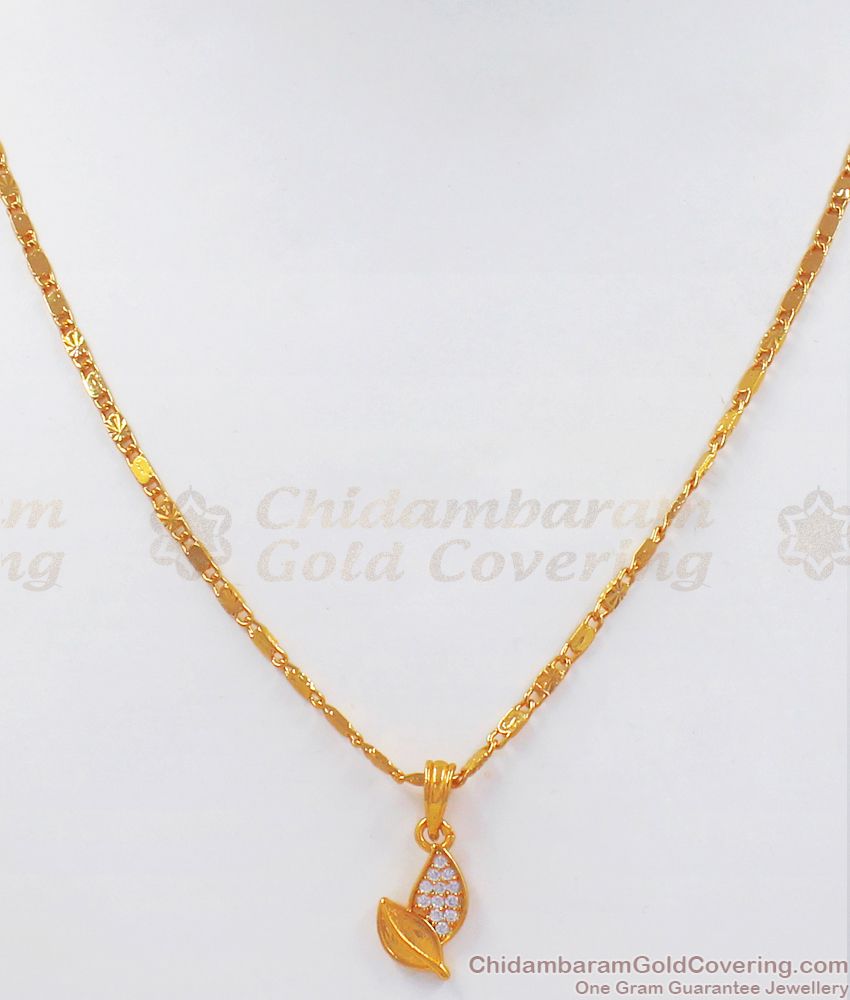 Dual Leaf Design Diamond Stone Gold Pendant Chain SMDR765