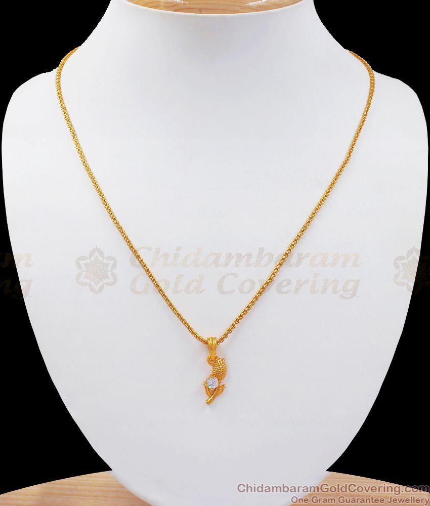 Glittering Diamond Stone Tulip Design Pendant Gold Chain SMDR766