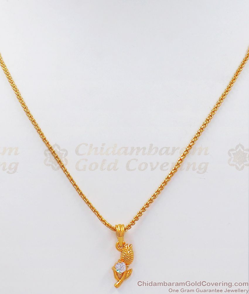 Glittering Diamond Stone Tulip Design Pendant Gold Chain SMDR766