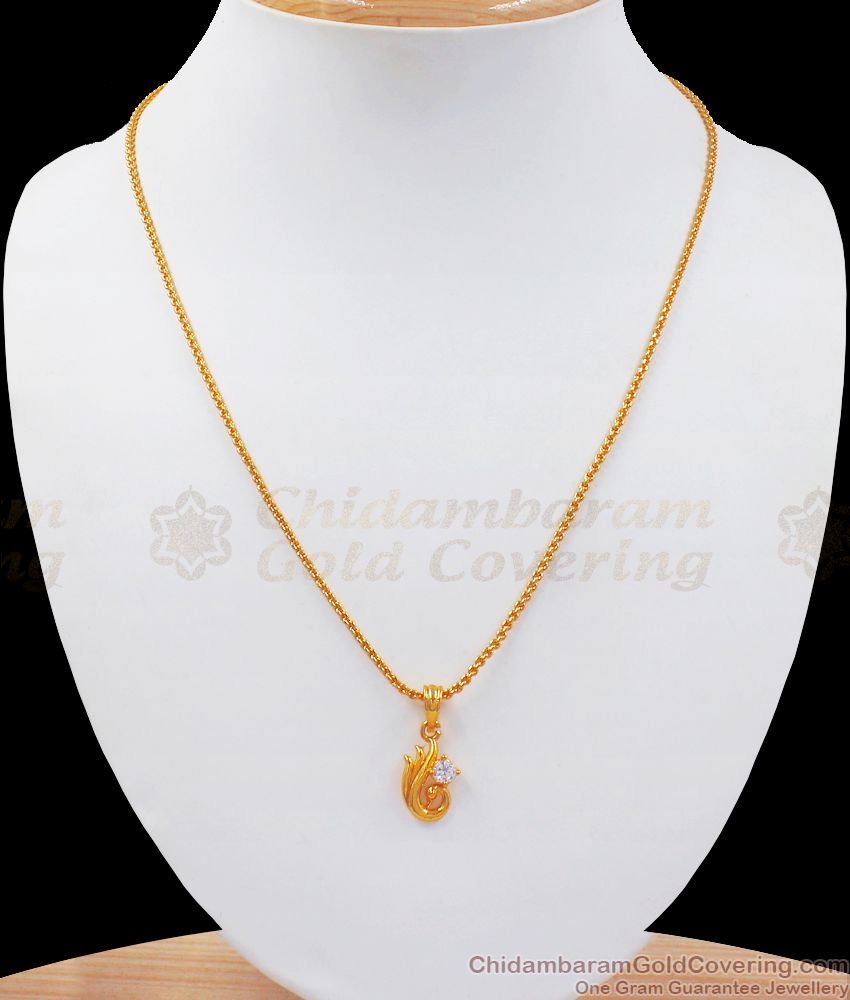 Gorgeous Peacock Design White Stone Gold Pendant Chain SMDR770