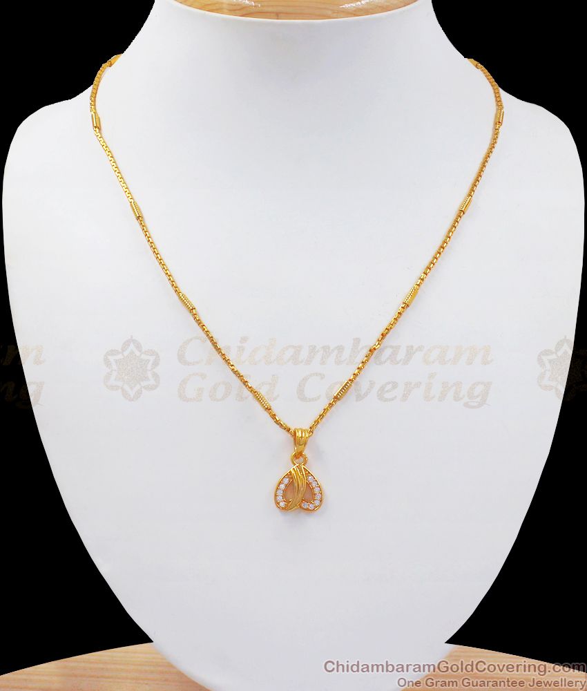Lovable Full Diamond Stone Heart Shaped Gold Pendant Chain SMDR771