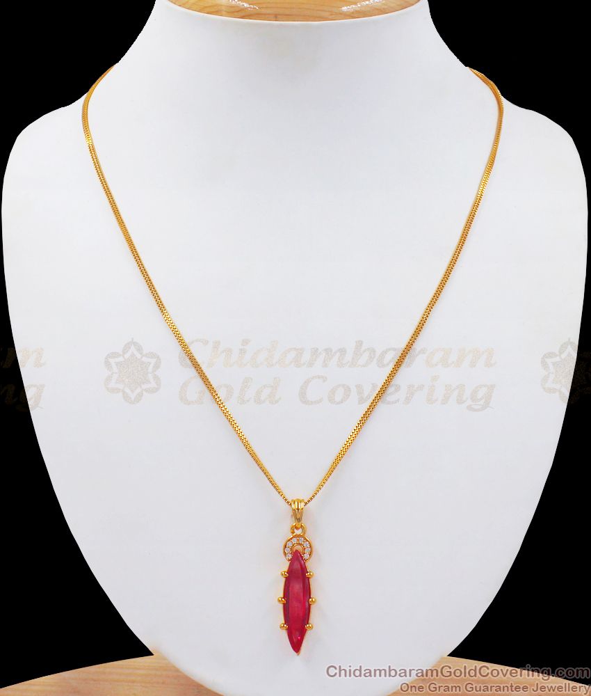 Glittering Ruby Stone One Gram Gold Dollar Chain SMDR775