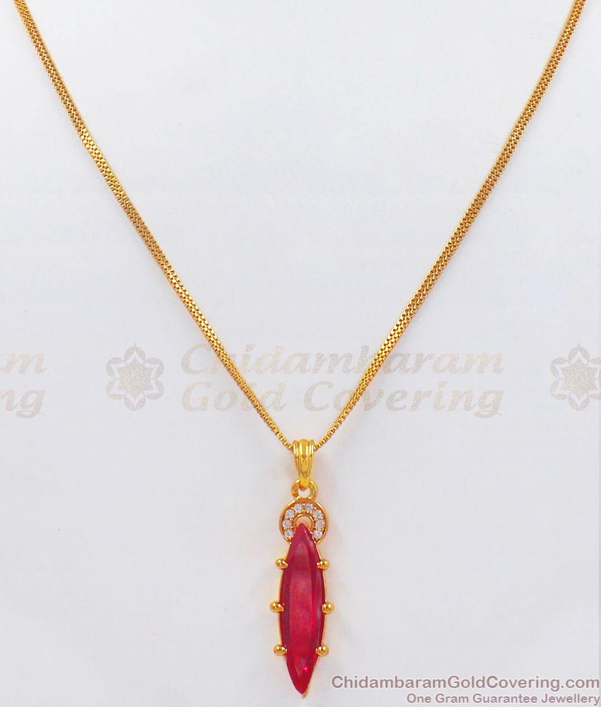 Glittering Ruby Stone One Gram Gold Dollar Chain SMDR775