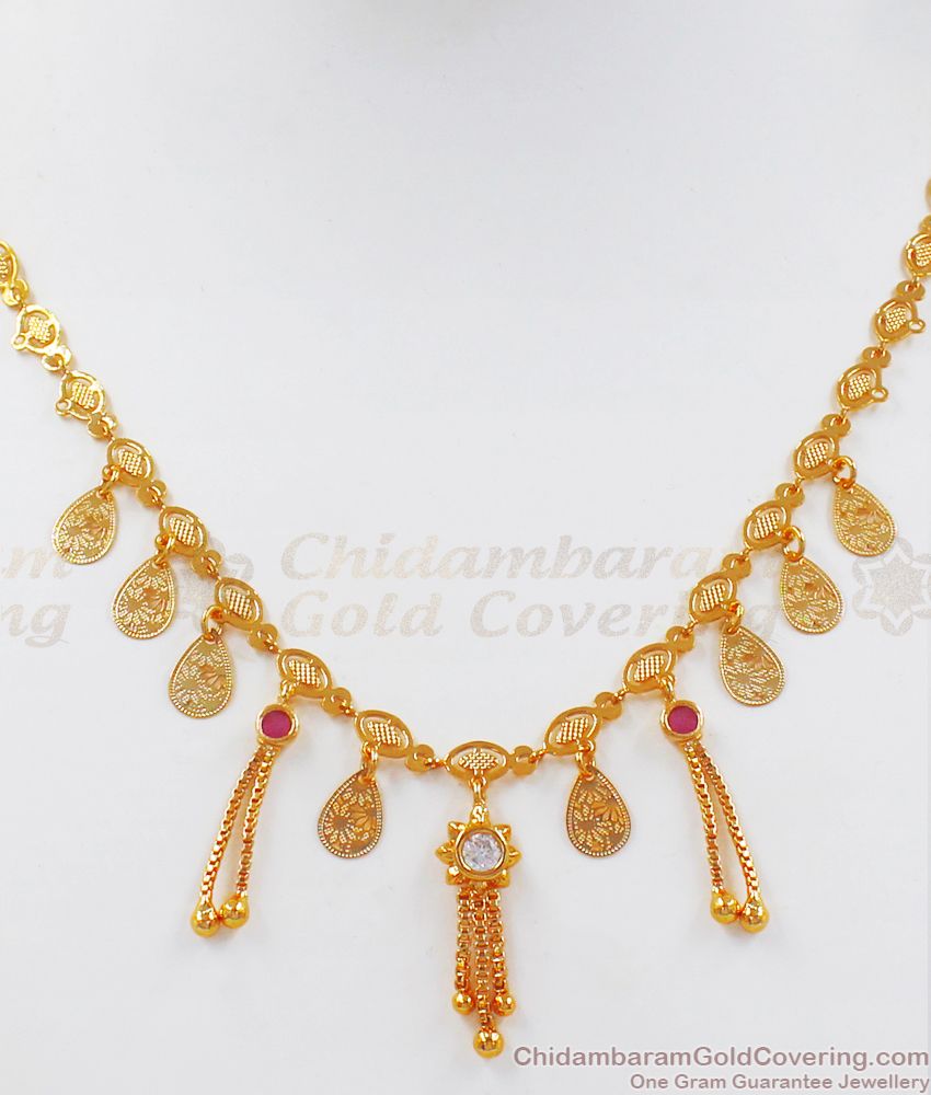 Gorgeous Gold Plated Dollar Chain Ruby White Kemp Stone SMDR780