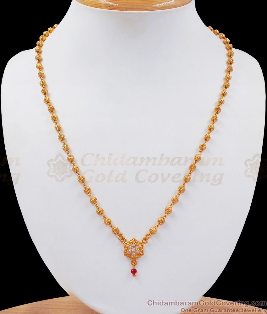 Semi Precious Gold Beaded Dollar Chain Ruby White Stone SMDR781