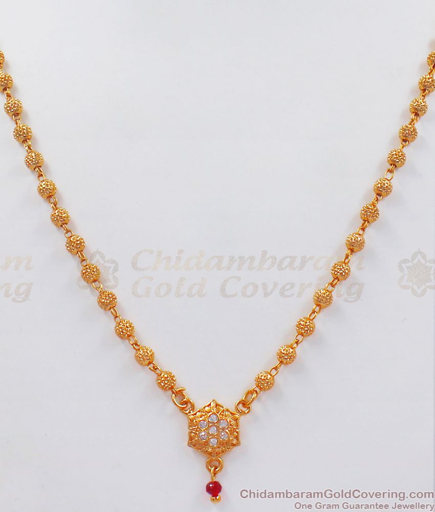 Semi Precious Gold Beaded Dollar Chain Ruby White Stone SMDR781