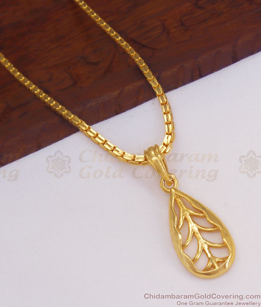 Pure Gold Tone Leaf Pendant Daily Wear Cubic Chain SMDR789