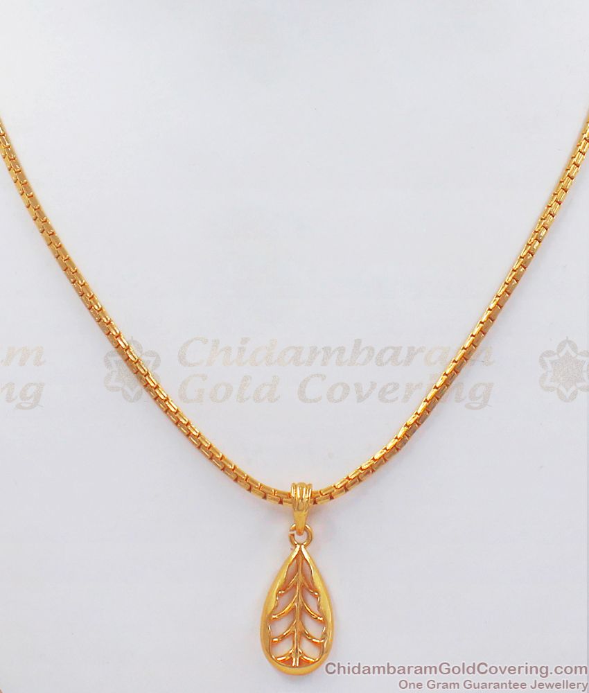 Pure Gold Tone Leaf Pendant Daily Wear Cubic Chain SMDR789