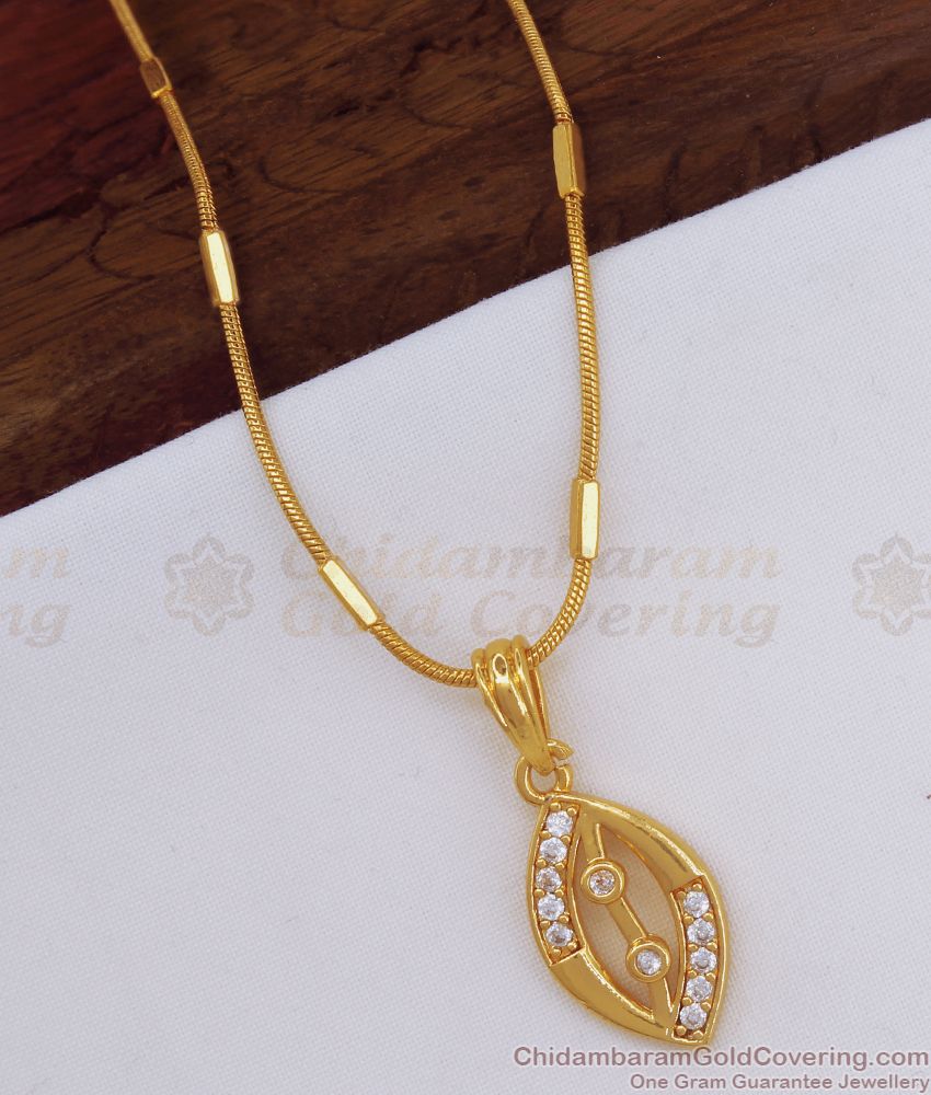 White AD Stone Eye Design Gold Pendant Chain SMDR810