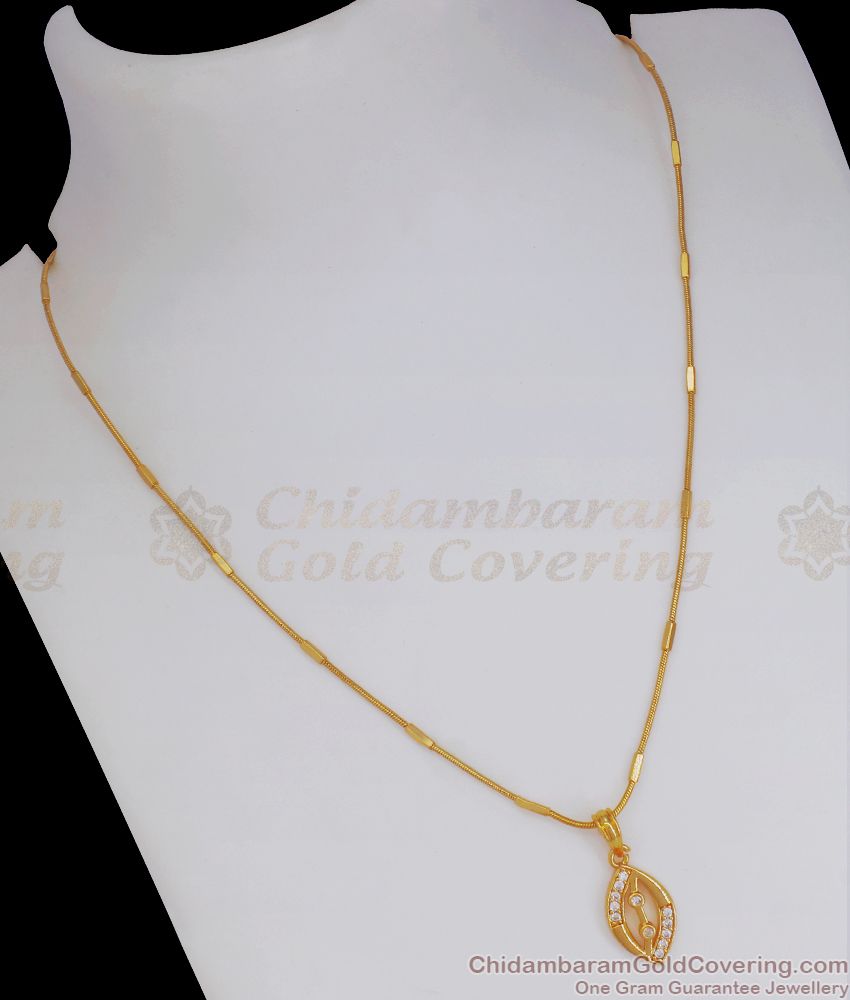 White AD Stone Eye Design Gold Pendant Chain SMDR810