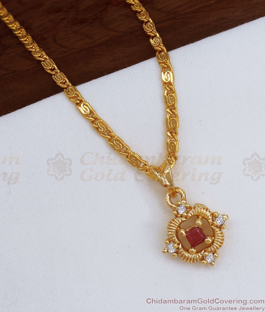 Light Weight Gold Plated Small Pendant Chain Cz Stone SMDR820