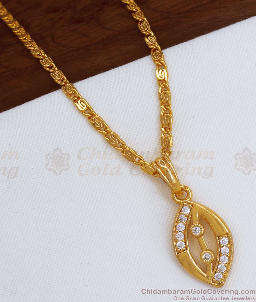 White Cz Stone Gold Pendant Chain Shop Online SMDR821