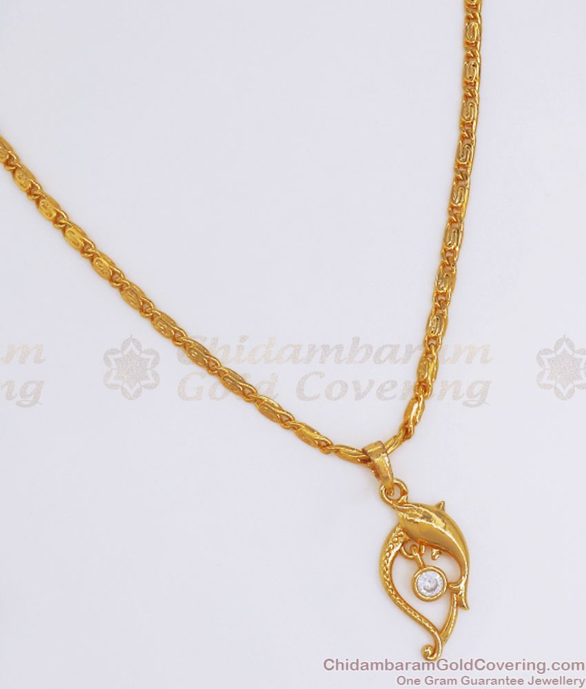 Gorgeous Dolphin Design Gold Pendant With Chain SMDR822