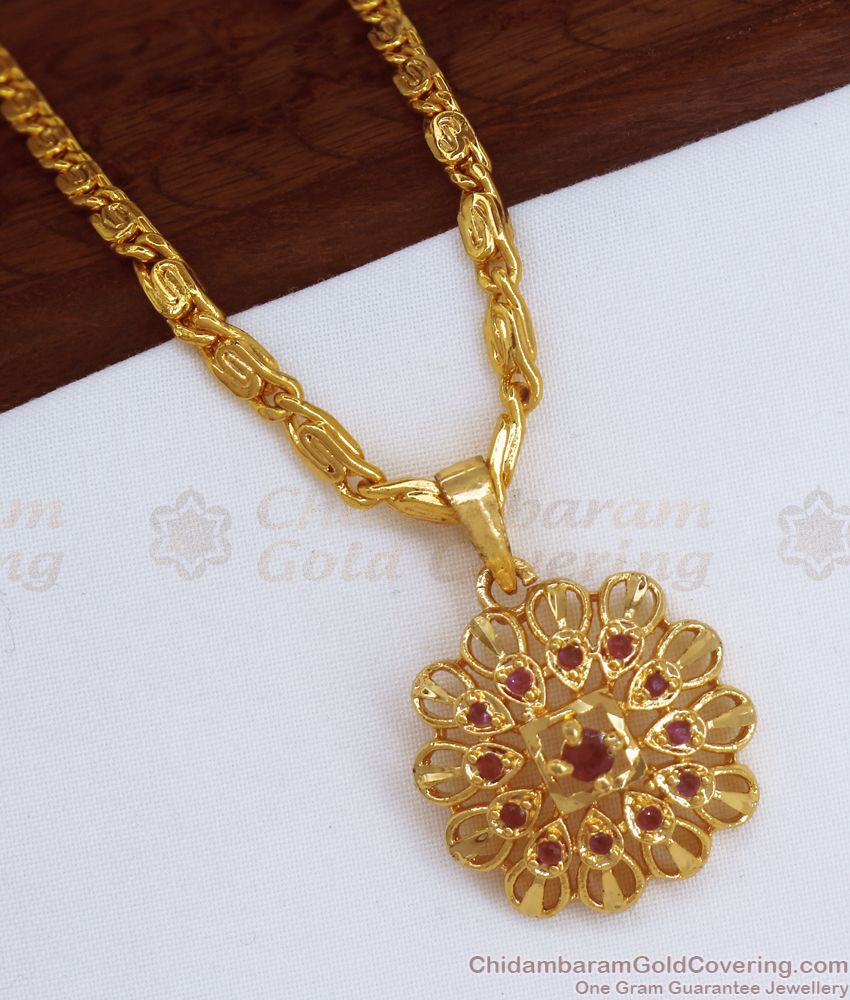 Ruby Ad Stone Gold Plated Pendant Chain Shop Online SMDR823