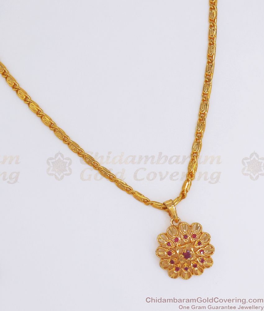 Ruby Ad Stone Gold Plated Pendant Chain Shop Online SMDR823
