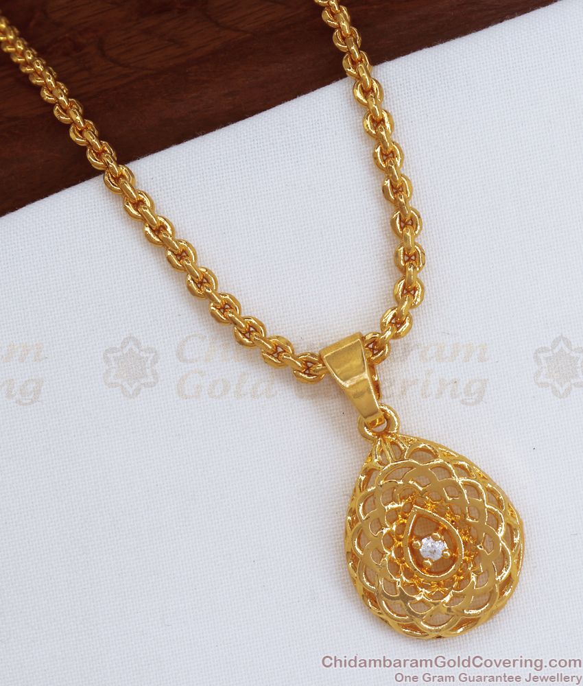 White Stone Droplet Design Gold Plated Small Dollar Chain Shop Online SMDR824