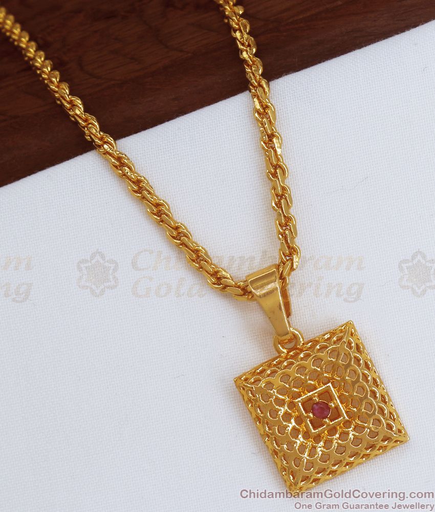 New Pattern Gold Pendant Chain With Ruby Stone SMDR828