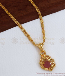 Beautiful Ruby Stone Gold Plated Pendant Chain Daily Wear SMDR829
