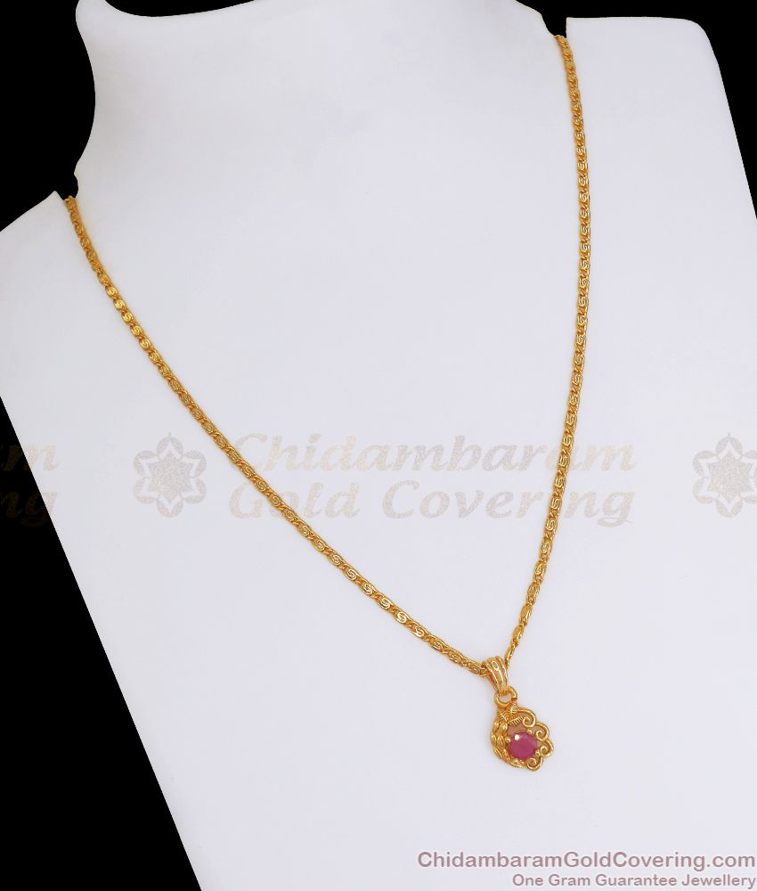 Beautiful Ruby Stone Gold Plated Pendant Chain Daily Wear SMDR829 Beautiful Ruby Stone Gold Plated Pendant Chain Daily Wear SMDR829