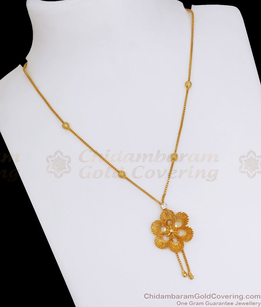 Beautiful Floral Gold Plated Small Pendant Chain Shop Online SMDR832