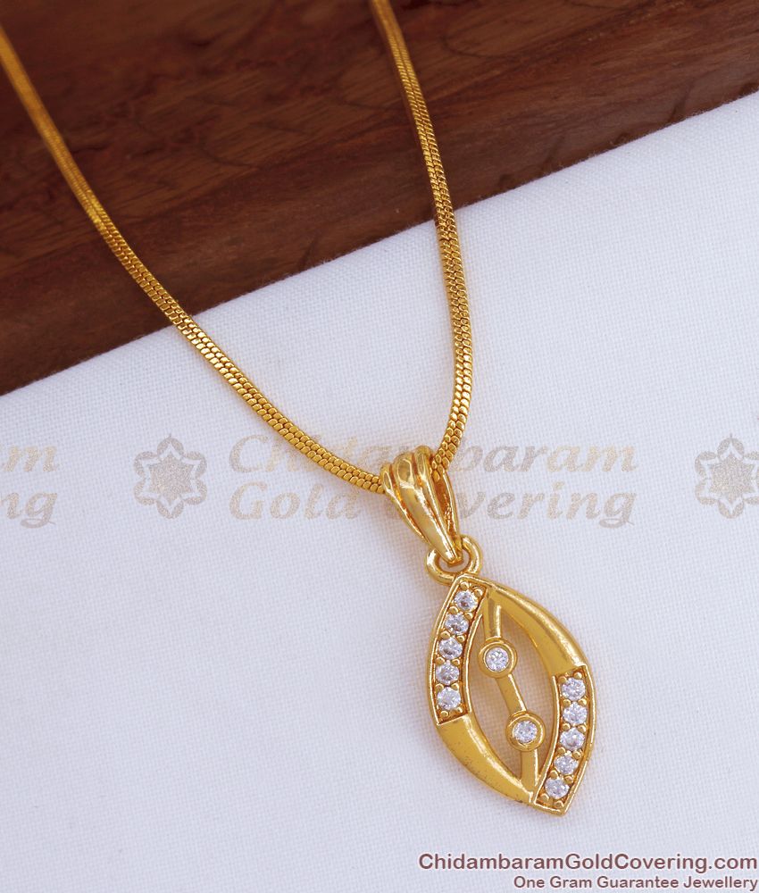 White Ad Stone Gold Plated Pendant With Chain SMDR839