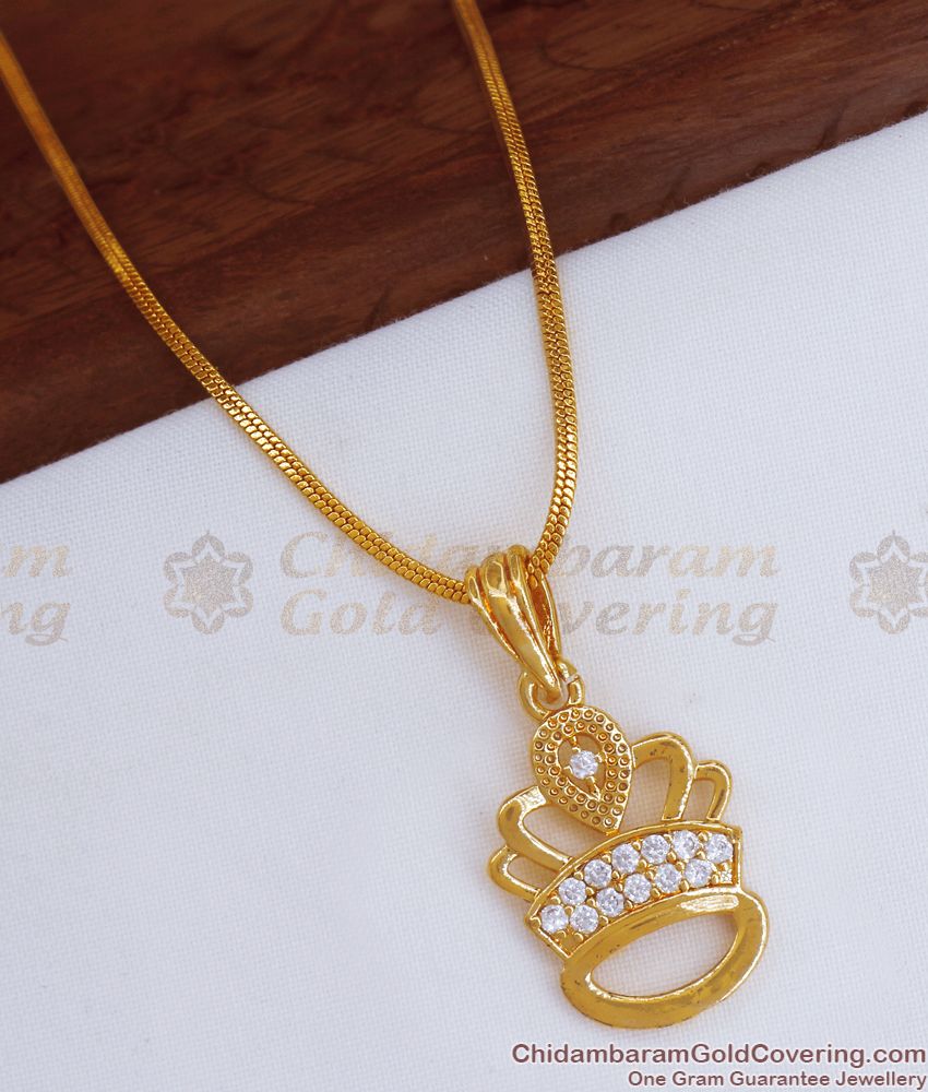 Buy 1 Gram Gold Pendant Chain White Stone Design SMDR841