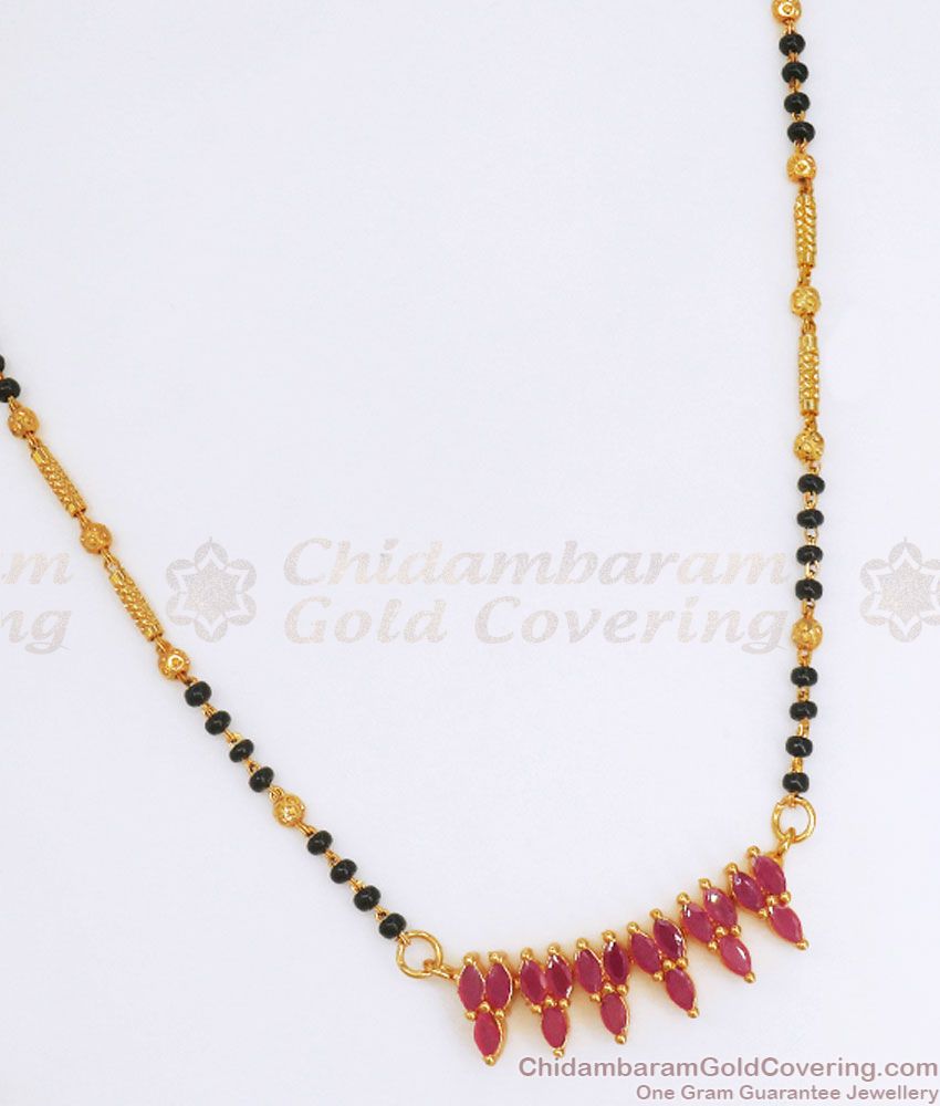 Latest Ruby Stone Gold Mangalsutra Short Chain Earring Combo SMDR860