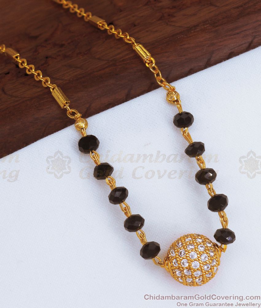 White Ad Stone Ball Design Gold Plated Mangalsutra Pendant SMDR864