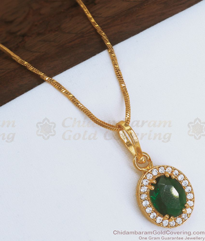 Artificial Gold Pendant Chain Emerald White Stone Pattern SMDR873