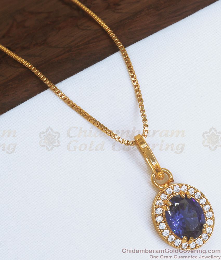 Stylish Party Wear Sapphire Stone Pendant Gold Plated Chain SMDR874 Stylish Party Wear Sapphire Stone Pendant Gold Plated Chain SMDR874