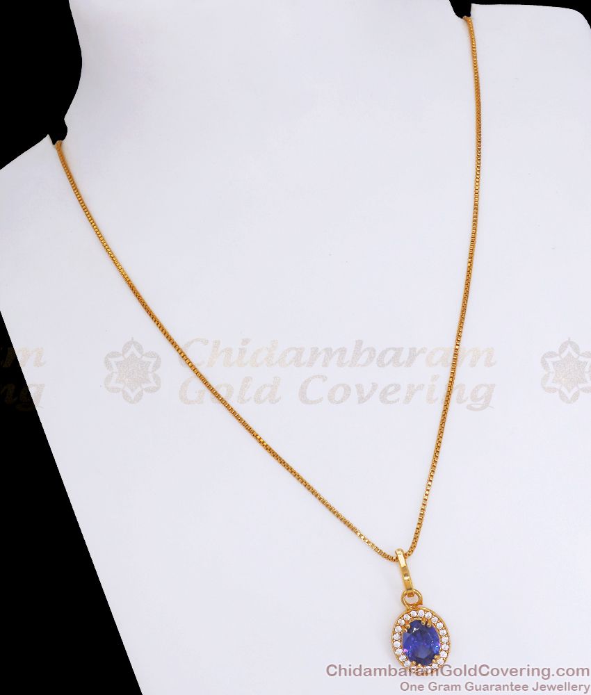 Stylish Party Wear Sapphire Stone Pendant Gold Plated Chain SMDR874