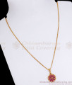 Full Ruby Stone Floral Gold Plated Pendant With Chain SMDR878