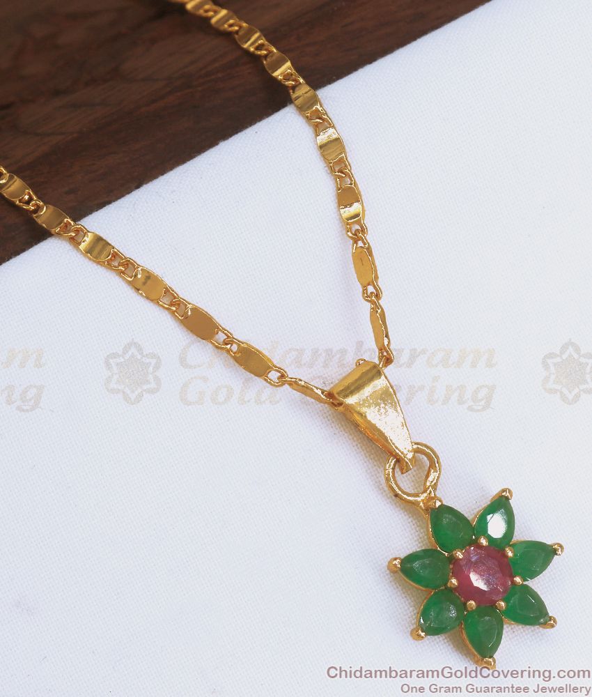 Gold Design Pendant Chain Emerald Stone Collection SMDR881